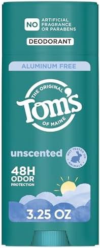 Tom’s of Maine Unscented Natural Deodorant for Men and Women, Aluminum Free, No Artificial Fragrances, Dyes, or Preservatives, Baking Soda Free, 48 Hour Odor Protection, 3.25 oz, Set of 2