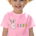Ritatte Easter Shirt for Girls Toddlers Cute Bunny Eating Peeps Graphic Outfit Kids Funny Rabbit T-Shirt Short Sleeve Tee Top(Pink, 3-4T(100))