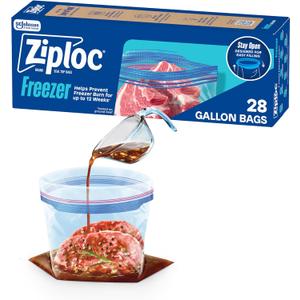 Ziploc Gallon Food Storage Freezer Bags, Stand-Up Bottom, Easy to Fill, 28 Count (Packaging May Vary)
