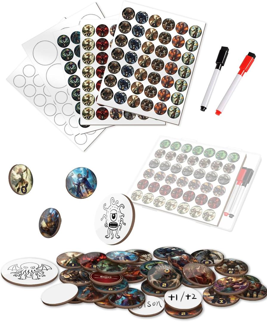 CZYY RPG Dry Erase Token Set - 192 PCS | Reusable Blank Tokens, Creature Tokens, 5E Class Characters with Maker Pens | Ideal for DND, Pathfinder, TTRPGs, MTG & Board Game