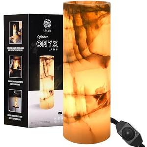 UMAID Handcrafted Onyx Marble Table Lamp, Each Lamp One-of-a-Kind with Natural Patterns, Warm Amber Glow, Dimmable Cord & Bulb, Modern Home Decor for Bedroom, Desk, Office, Living Room, or Bedside, Cylinder