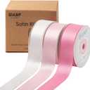 Pink Double Face Satin Ribbon 1 Inch x 45 Yards White Fabric Ribbon for Gift Wrapping, Flower Bouquets, Hair Bows Making, Wedding Decoration, Invitation Cards, Christmas (3 Rolls *15Yd)