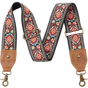 Nefelibata Purse Strap, 2" Cowhide Head Wide Shoulder Strap Adjustable Replacement,Retro Jacquard Embroidery Multi-pattern Crossbody Bag Straps for Handbag,Crossbody Bags,Shoulder Bags(Safflower)