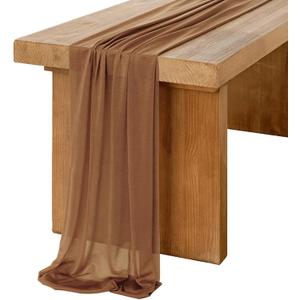 Ling's Moment 14Ft Brown Sheer Chiffon Like Table Runner Rust Tablecloth for Wedding Bridal Shower Decorations Birthday Party Rustic Boho Table Setting Fall Decor