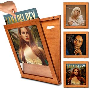 3-Pack Vinyl Record Frame Display for 12x12 Inch, Front Opening Vinyl Record Storage Display, Record Holder for The Wall, LP Cover Display (Brown, 3 Pack)