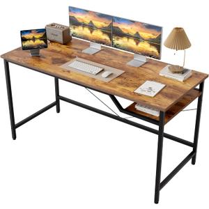 Computer Desk 48 X 24 inch, Gaming Desk for Small Spaces, Modern Simple Style Table for Home Office, Study Student Writing Table (Shelf, Rustic Brown, 48 inch)