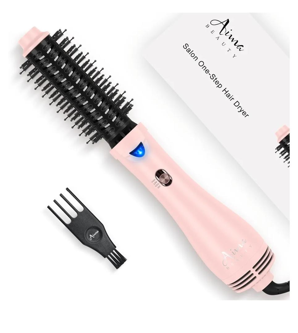 Hair Dryer Brush Blow Dryer Brush in one, Aima Beauty 1.25'' Round Brush Blow Dryer Ionic Hot Air Brush Styler Volumizer with Ceramic Coating & Tufted Bristles for Smooth and Shiny Blowout, Pink