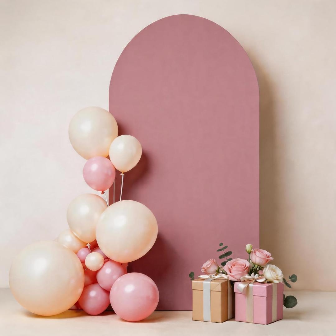 6.6 FT Arch Backdrop Cover Dusty Rose Spandex Stretchy Round Top Chiara Backdrop Covers for Wedding Reception Birthday Party Bridal Shower Anniversary Engagement Photo Backgrounds Decoration