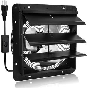 Criditpid 14 Inch Pure Copper Shutter Exhaust Fan, Black Through Wall Ventilation Exhaust Fan with ON/OFF Switch for Gable, Home, Shed, Garage, Basement, Kitchen, Attic Ventilation, 1088CFM, 1450RPM.