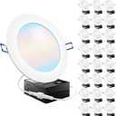 Sunco 24 Pack 6 Inch LED Recessed Light, Canless Ceiling Lights Slim with Junction Box, 850 LM, 14W (100W Equivalent), Selectable CCT 2700K/3000K/4000K/5000K/6000K, Dimmable, Wafer Thin ETL. (5 CCT in One (2700K, 3000K, 4000K, 5000K, 6000K))