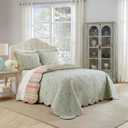 Waverly Garden Glitz Modern Farmhouse Floral 3-Piece Reversible Quilt Bedding Bed Spread Set, Queen, Vapor