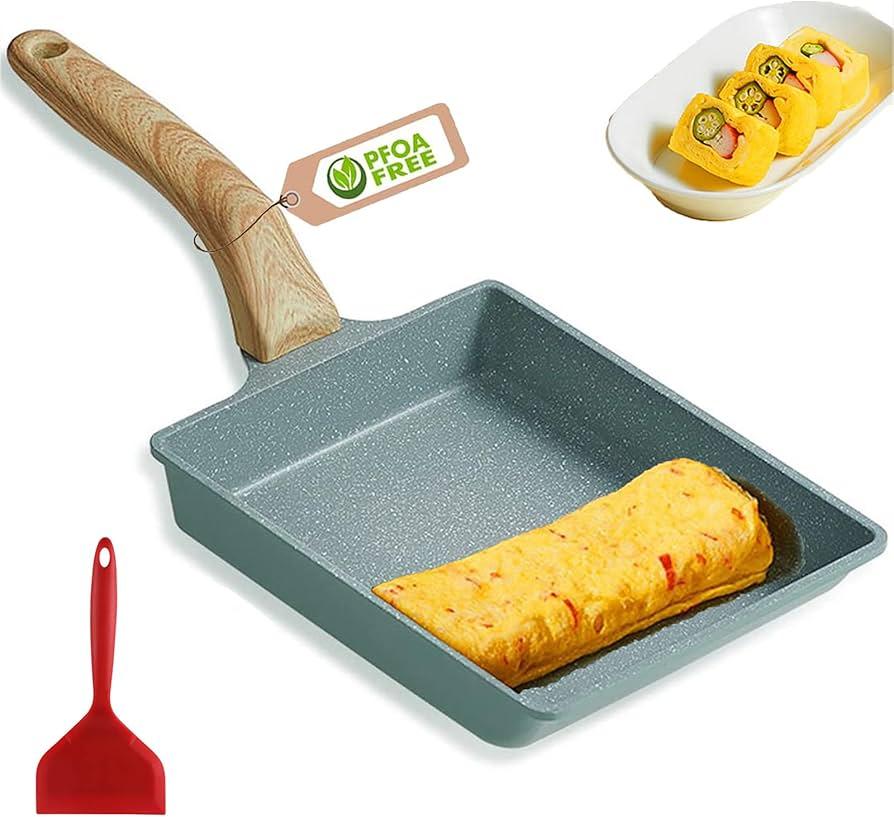 MIHUNTER Japanese Omelette Pan Nonstick Tamagoyaki Egg Pan,Retangle Small Frying Pan,with Silicone Spatula & Brush,Non-Stick Coating (PFOA Free) - 20 x 15cm