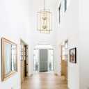 15.7" W x 33" H Lantern Chandelier for High Ceiling, 8-Light Matte Gold Foyer Light Fixture, Double Tiered Entryway Chandelier, Modern Farmhouse Hallway & Staircase Lighting