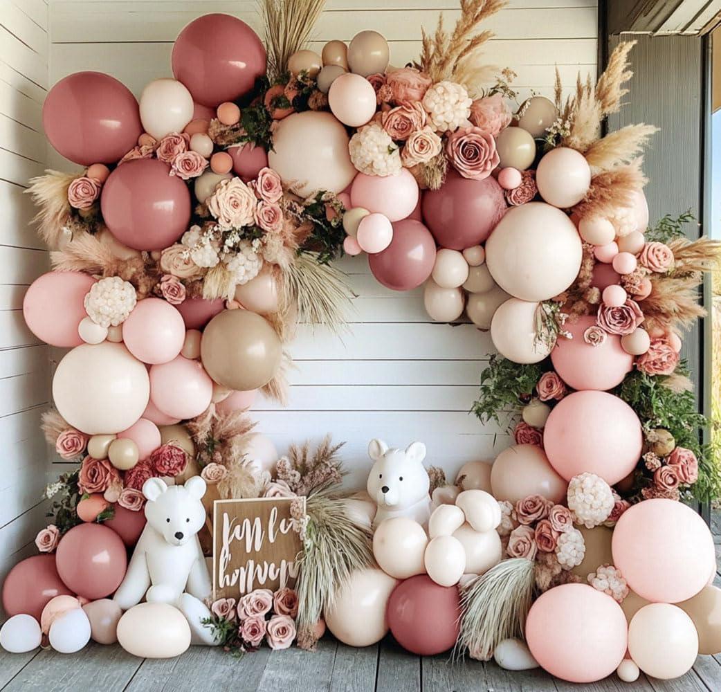 Dusty Pink Balloon Arch, Double Stuffed Blush Nude Brown Balloon Garland Kit Boho Pink Beige Rose Gold Balloons for Neutral Birthday Baby Shower Wedding Party Decor