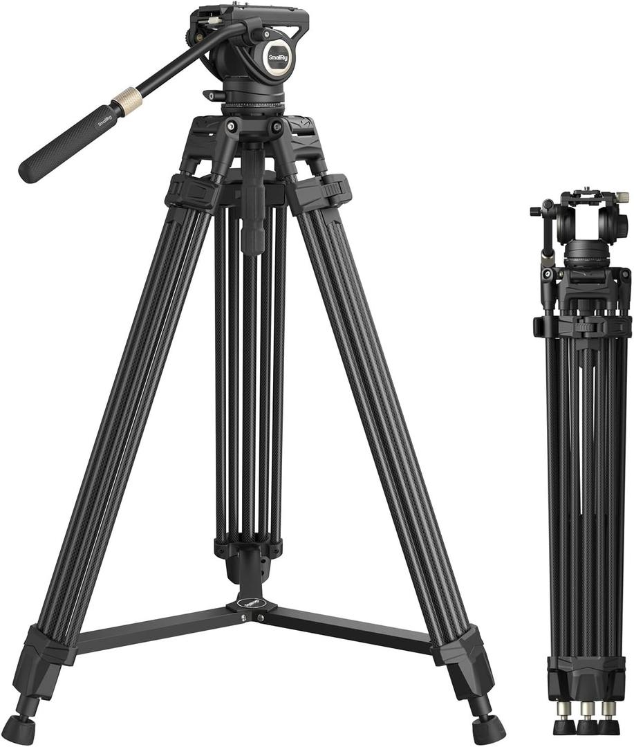 SmallRig Heavy-Duty Carbon Fiber Tripod with FreeSpeed One-Step Height Adjust, 75" Tall, Fluid Head, Dual-Mode QR Plate for DJI/MFT, Load up to 17lbs, Professional Video Tripod for Camera AD-80S