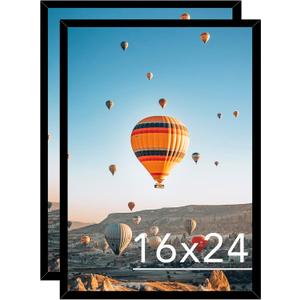JCJMY 16x24 Picture Frame Set of 2 Black for Poster Photo Picture and 40x60 cm Canvas, Horizontal and Vertical Formats for Wall Hanging, 16 x 24 Wall Gallery Poster Photo Frame,2 Pack, Black