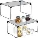 Neudeco Stackable Cabinet Shelf Organizer - 2 Pack Metal Mesh Stacking Shelves for Kitchen, Closet, Bathroom, Countertop and Cabinet -Gray