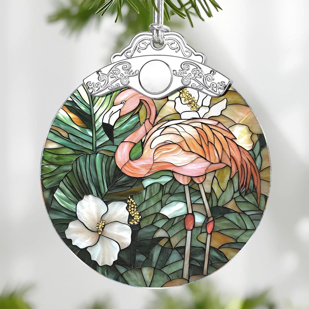 3 Packs Flamingo Stained Glass Ornament, Christmas Ornaments Christmas Tree Decorations, Holiday Decor, Stocking Stuffer, Gift Idea, Gifts for Flamingo Lover, Friend, and Family