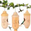 Hummingbird House - Natural Wooden Hummingbird Houses for Outside Hanging, Gardening Gifts for Women Christmas Tree Decoration 3 Packs