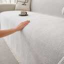 HAOMAIJIA Non Slip couch cover sofa covers for 3 cushion couch Washable sectional couch covers for Dogs pet Furniture Protector Couch Cover Blanket for Living Room (Off white, 91"x150")