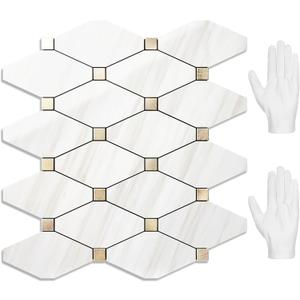 STICKGOO 10 Sheets Peel and Stick Backsplash, Polished Dolomite PVC Mixed Metal Gold Kitchen Backsplash, Stick on Backsplash Wall Tiles for Kitchen, Bathroom, RV