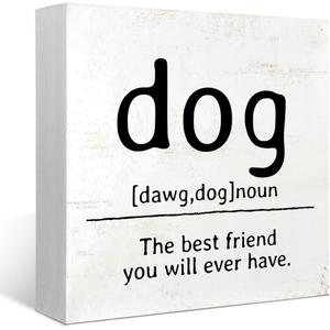 4 x Mtrgdn Dog Decorations for The Home Table Shelf Wood Box Sign,Gifts for Dog Mom Dog Lovers Owner,Farmhouse Rustic Wood Block Plaque for Office Desk Decor,Dog Definition Decor Christmas Birthday Gifts