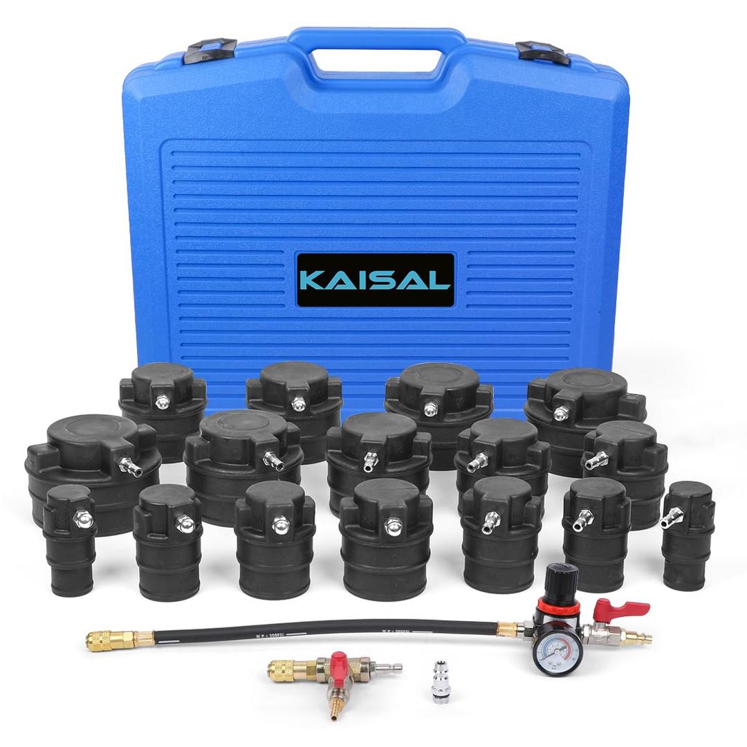 Turbo Boost Leak Tester Kit 18PC Boost Leak Test Kit w/S.moke Adpt Turbo System Pressure Leakage Tester 8 Pairs of Stepped Adapters 1-1/5" to 4-8/25" Turbo Test Kit for Radiator Cooling Emission Pipes