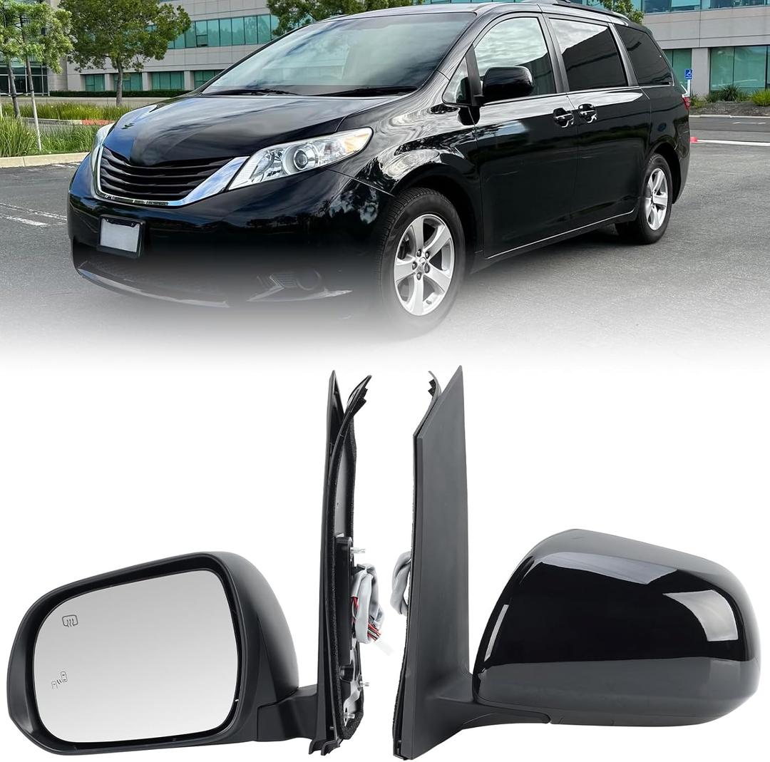 Left Driver Side Mirror Compatible with Toyota Sienna 2013-2017 Heated, with Blind Spot Detection, Power Glass, Manual Folding, 6H6P, Door Mirrors Black Replace# 87940-08113, TO1320301