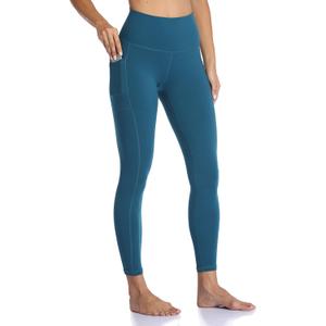 Colorfulkoala Women's High Waisted Tummy Control Workout Leggings 7/8 Length Yoga Pants with Pockets (L, Dark Teal)