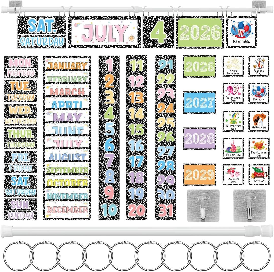 65 Pcs 2026 Composition Notebook Flip Calendar Bulletin Board Set Holiday Flip Calendar with Adjustable Holder Colorful Classroom Decor Include 65 Date Card for School Home Decor Supplies