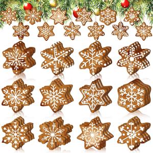 36 Pcs Christmas Gingerbread Ornaments for Tree Mini Snowflake Wooden Hanging Winter Xmas Ornaments with Ropes for Christmas Party Holiday Winter Crafts(Brown,Snowflake)