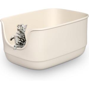 Gefryco Large Cat Litter Box with High Sided 24.6"x18.3"x12.2" - Jumbo Extra Large Open Anti - Splashing High Wall for Multiple Cats (White)