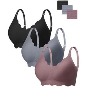 Angelhood Seamless Bras Women Soft Jelly Push Up Wireless Bra Supportive V Neck No Underwire Comfort Tshirt Bralettes M