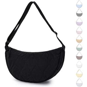 BESMART Small Nylon Crescent Crossbody Bag for Women Men Trendy, Waterproof Crescent Sling, Lightweight Travel Purses (Large, Black Quilted)