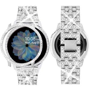 SUPOIX Band Case Compatible for Samsung Galaxy Watch FE 40mm 2024/ Galaxy Watch 5/4 40mm 44mm, 20mm Women Bling Replacement Strap&PC Protective Bumper Face Cover for Galaxy Watch 5/4 (Size Optional) (Silver)