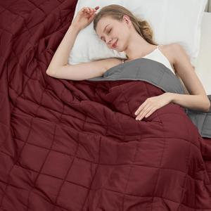 Weighted Blanket for Adults (12lbs, 60"x80" Queen Size) - Cooling and Breathable Heavy Blanket for 110-130lbs with Glass Beads - Soft Thick Blanket for All-Season Sleeping Comfort - Red Grey 