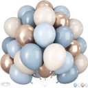 Dusty Blue and Gold Balloons, 44 PCS 12 Inch Slate Fog Pastel Baby Blue Sand White and Gold Balloons for Baby Boy Shower Bridal Shower Birthday Wedding Party Decorations