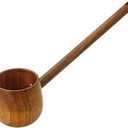Kichvoe Hishaku Wood Water Ladle - Dipper Bath Ladle Scoop Long Handle - Deep Serving Spoons Soup Spoon for Sauna Garden Tea Ceremony Japanese Style, 11.8inch