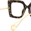 VOOGLAM Square Blue Light Blocking Glasses for Women Oversized Thick Fashion Eyewear with Pearl Inlay Arm Anti Eyestrain UV (Tortoise/Gold)