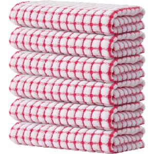 Kitinjoy Cotton 6 Pack Terry Kitchen Towels, 16 x 25 Inches Super Soft and Absorbent Dish Towels, Quick Drying Hand Towels for Kitchen Drying, Red