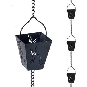 10.92 FT Black Rain Chain, Square Rain Chain for Outside with 12 Cups Adjustable Metal Chain Rain Catcher Chain for Gutters, Eaves, Drainage, Replacement for Downpout