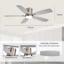 FUMLTP 52 inch Ceiling Fans with Lights, Flush Mount Ceiling Fan with Light and Remote/APP Control, DC Motor, Dimmable LED, Noiseless, Low Profile Ceiling Fan for Bedroom Indoor/Outdoor Use (Nickel)