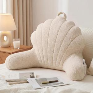 Yoofoss Reading Pillow for Bed Sitting up, Backrest Pillows with Plush Fill for Adult & Children, Back Support Pillow for Bed and Couch Sit up, Pillows for Reading with Arms, Pockets, Washable Cover