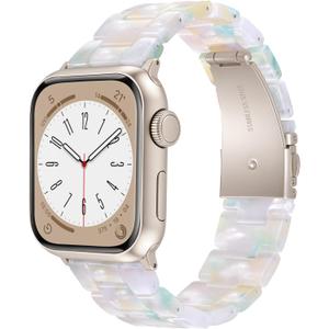 V-MORO Resin Bands Compatible with Apple Watch Series 10/9/8/7 Band 45mm 46mm Starlight Buckle Lightweight Fashion Strap Bracelet for iwatch Series SE/6/5/4/3/2/1(Jade Green,42mm/44mm/45mm/46mm)