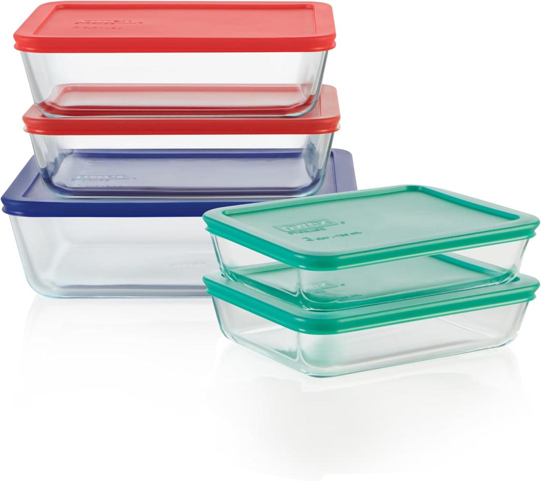 Pyrex Simply Store (5-Pack) Large Glass Food Storage Containers Set, (3, 6 & 11 Cup) Meal Prep Containers With Plastic BPA-Free Lids, Dishwasher & Microwave Safe