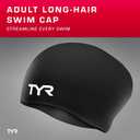 TYR Adult Silicone Long Hair Swim Cap - Wrinkle-Free, Streamlined Performance Cap for Braids & Thick Hair Protection