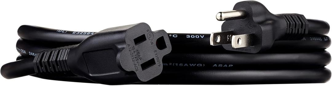 Amazon Basics Extension Cord, 6 Ft, 3 Prong Outlet Extender, Indoor Extension Cord, 13 Amps, 125V, Black