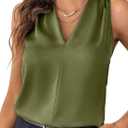 EVALESS Women's Pleated V Neck Sleeveless Tank Top, XL