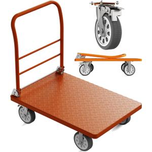 Heavy Duty Platform Truck Cart, Flatbed Cart Folding Hand Trucks, 2200lbs, with 6" Swivel Brake Casters, Foldable for Easy Storage (36" x 24") (Yellow)