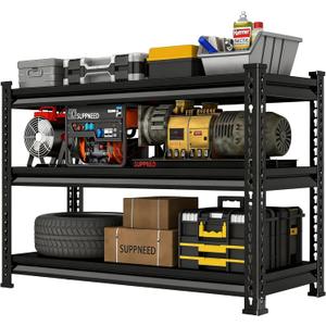 48" W Utility Garage Shelves: 1,500Lbs Heavy Duty Steel Metal Adjustable Shelving Storage Industrial Rack Units 3 Tier Black 48" W x 16" D x 36" H